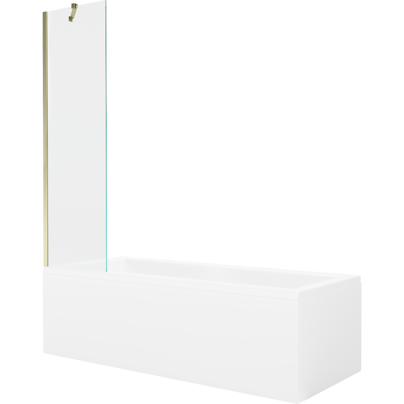 Mexen Cubik rechteckige Badewanne 170 x 70 cm mit Verkleidung und 1-flügliger Duschabtrennung 50 cm, transparent, gold - 5503170