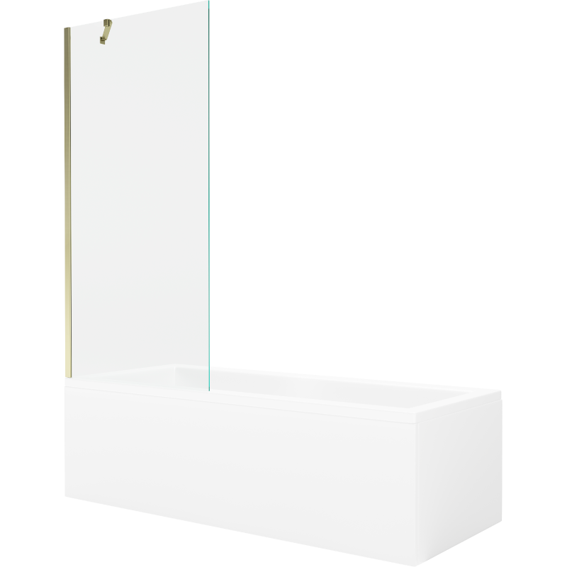 Mexen Cubik rechteckige Badewanne 170 x 70 cm mit Verkleidung und 1-flügliger Duschabtrennung 80 cm, transparent, gold - 5503170