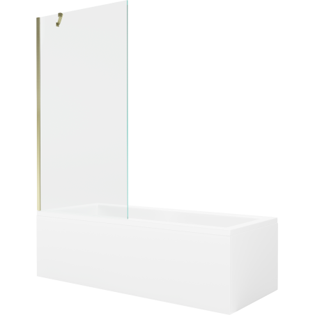 Mexen Cubik rechteckige Badewanne 170 x 70 cm mit Verkleidung und 1-flügliger Duschabtrennung 90 cm, transparent, gold - 5503170