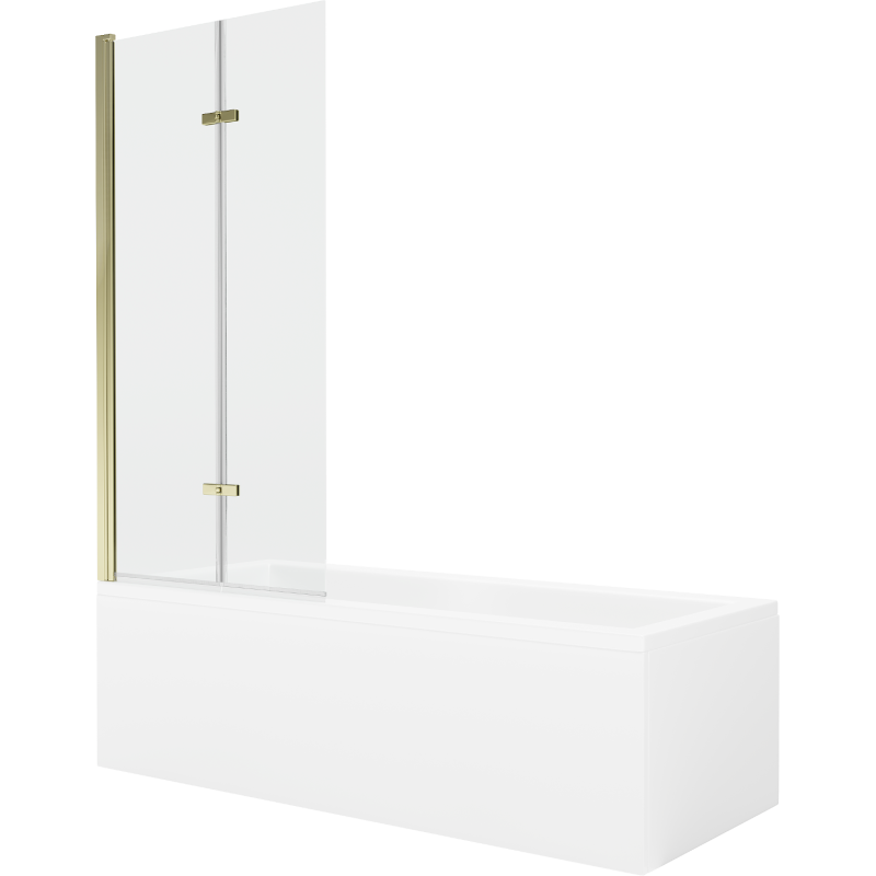 Mexen Cubik Rechteckige Badewanne 150 x 70 cm mit Verkleidung und 2-flügeliger Blende 80 cm, transparent, gold - 550315070X92080