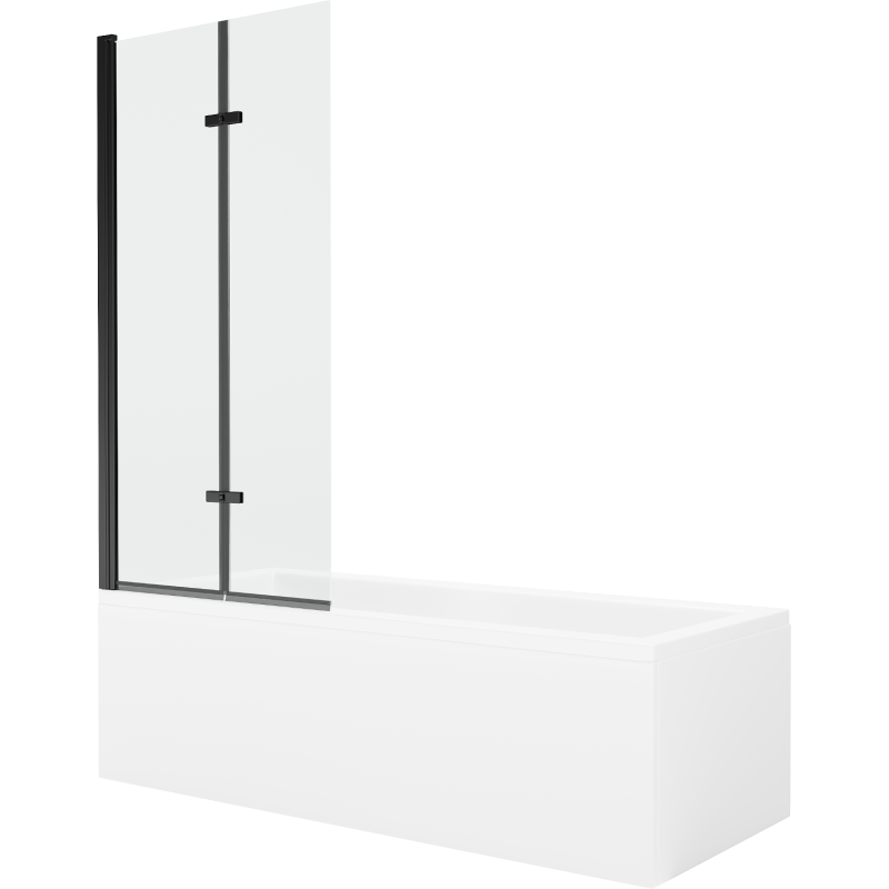 Mexen Cubik Rechteckige Badewanne 160 x 70 cm mit Verkleidung und 2-flügeliger Blende 80 cm, transparent, Schwarz - 550316070X92