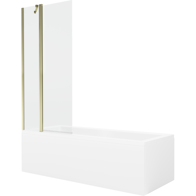 Mexen Cubik rechteckige Badewanne 150 x 70 cm mit Verkleidung und 1-flügliger Duschabtrennung 80 cm, transparent, gold - 5503150