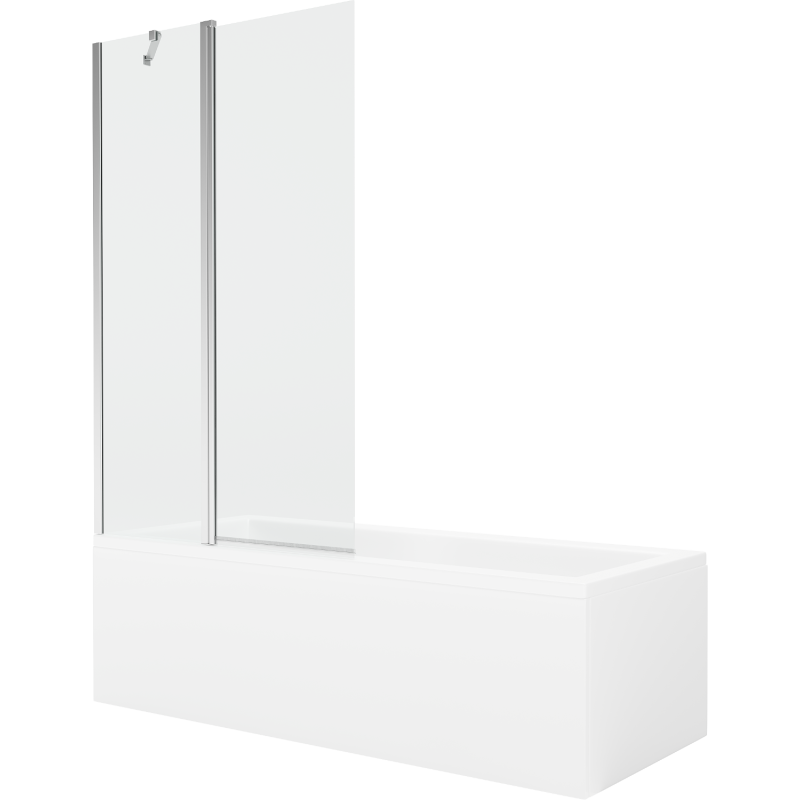 Mexen Cubik rechteckige Badewanne 150 x 70 cm mit Verkleidung und 1-flügliger Duschabtrennung 100 cm, transparent, chrom - 55031