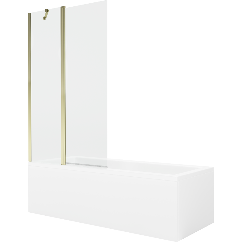 Mexen Cubik rechteckige Badewanne 150 x 70 cm mit Verkleidung und 1-flügliger Duschabtrennung 100 cm, transparent, gold - 550315