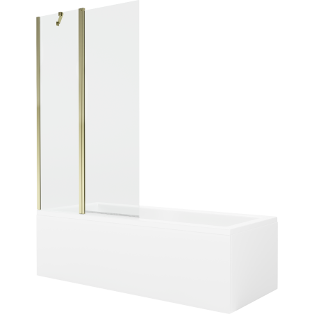 Mexen Cubik rechteckige Badewanne 150 x 70 cm mit Verkleidung und 1-flügliger Duschabtrennung 100 cm, transparent, gold - 550315