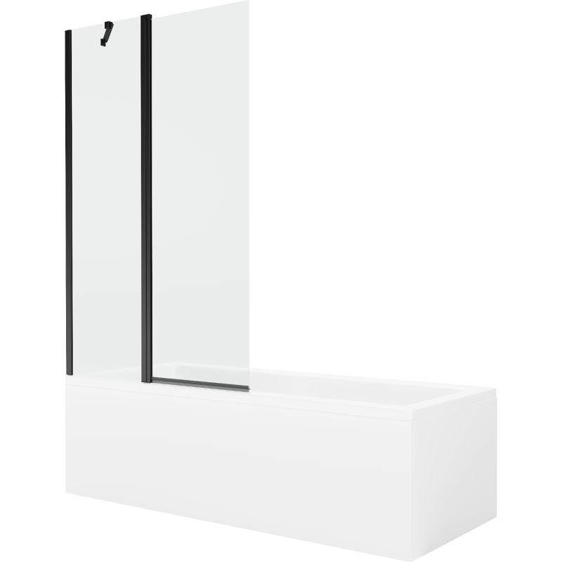 Mexen Cubik rechteckige Badewanne 160 x 70 cm mit Verkleidung und 1-flügliger Duschabtrennung 100 cm, transparent, Schwarz - 550