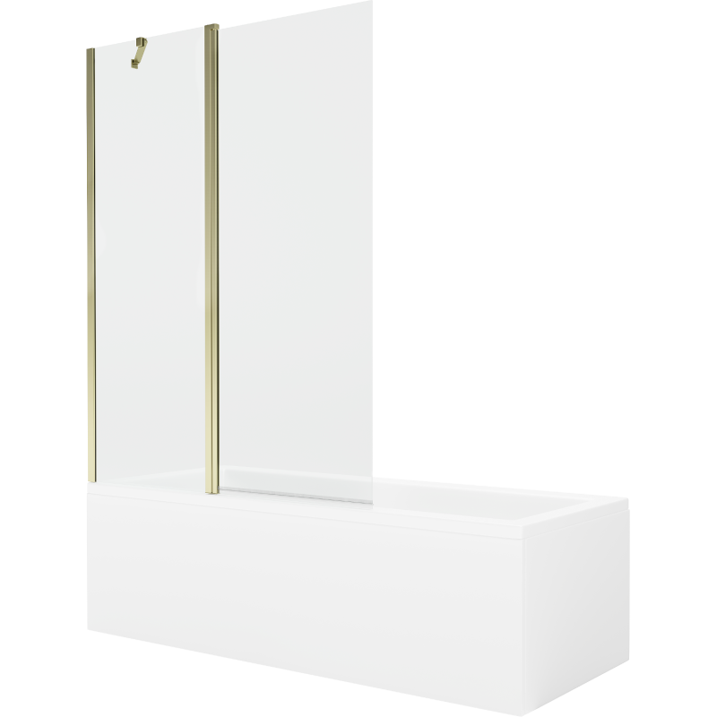 Mexen Cubik rechteckige Badewanne 160 x 70 cm mit Verkleidung und 1-flügliger Duschabtrennung 120 cm, transparent, gold - 550316