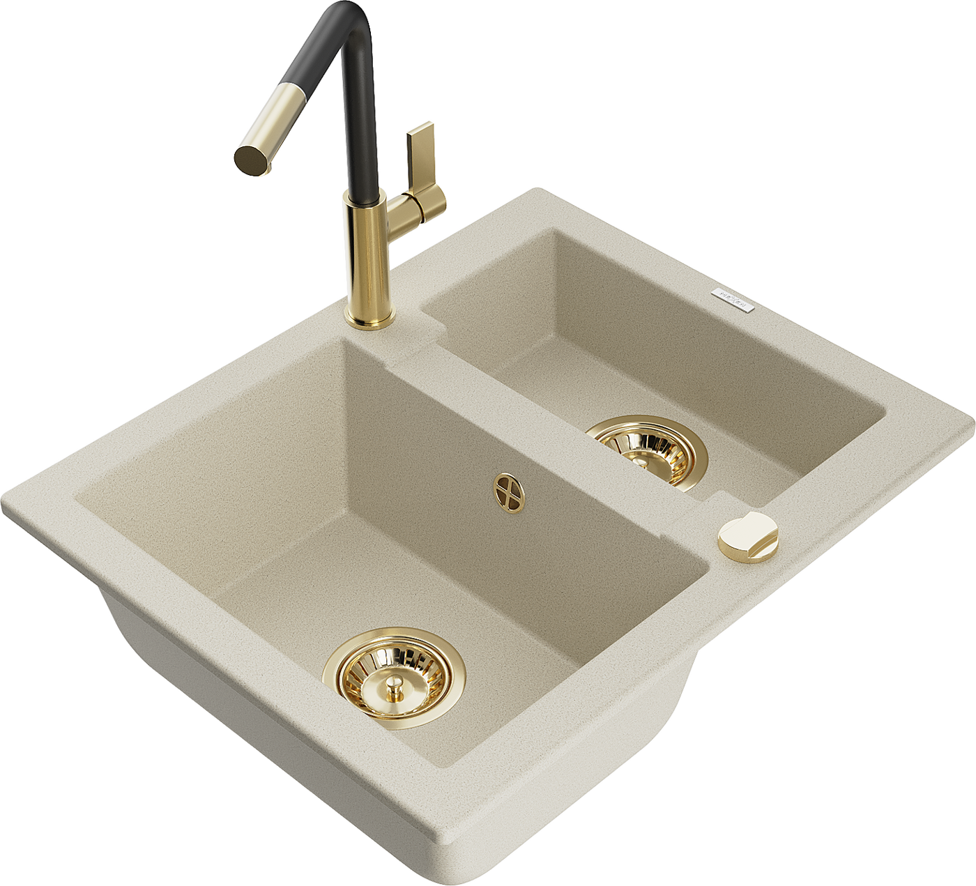 Mexen Carlos 1,5-Becken-Granitspüle mit Mischbatterie Flora, Beige - 6518-69-670401-57-G