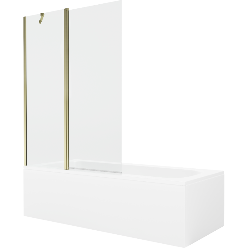 Mexen Vega rechteckige Badewanne 150 x 70 cm mit Verkleidung und 1-flügliger Duschabtrennung 120 cm, transparent, gold - 5501150