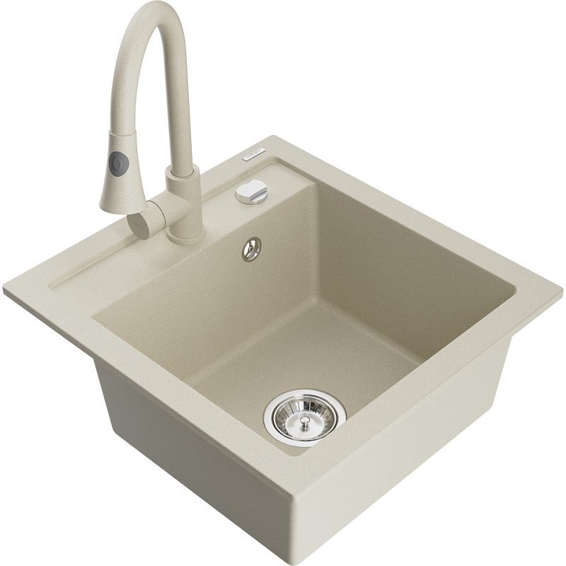 Mexen Vito 1-Becken-Granit-Spüle mit Mischbatterie Elia, Beige - 6503-69-670101-69