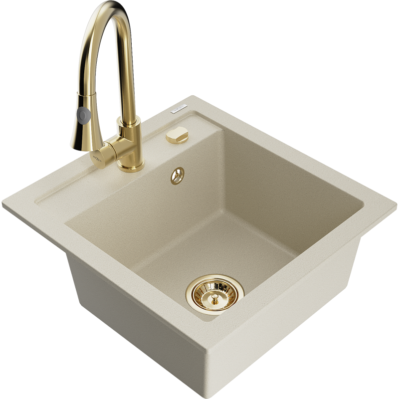 Mexen Vito 1-Becken-Granit-Spüle mit Mischbatterie Elia, Beige - 6503-69-670101-50