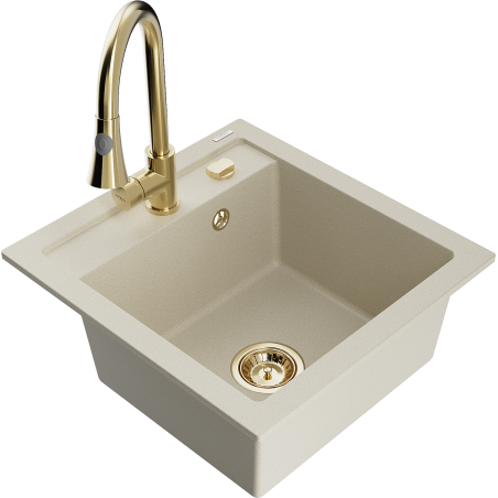 Mexen Vito 1-Becken-Granit-Spüle mit Mischbatterie Elia, Beige - 6503-69-670101-50