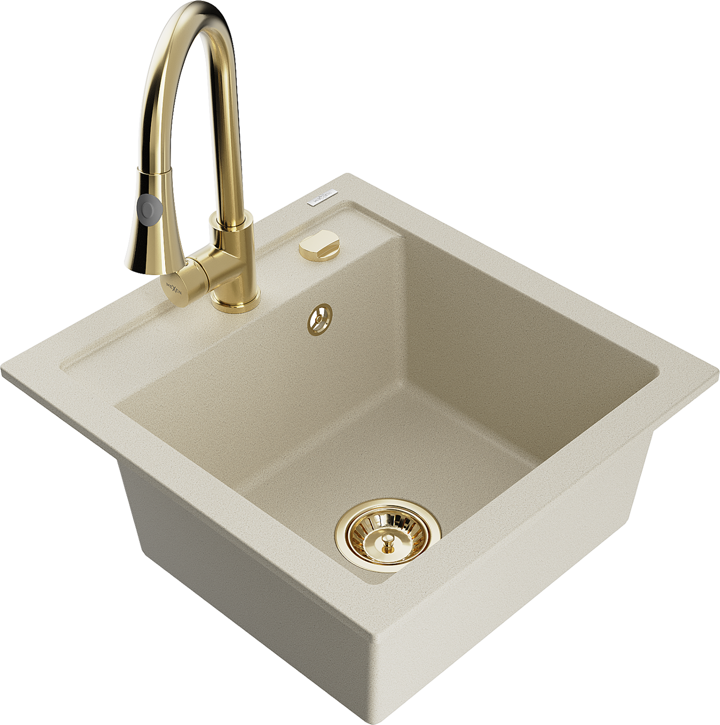 Mexen Vito 1-Becken-Granit-Spüle mit Mischbatterie Elia, Beige - 6503-69-670101-50