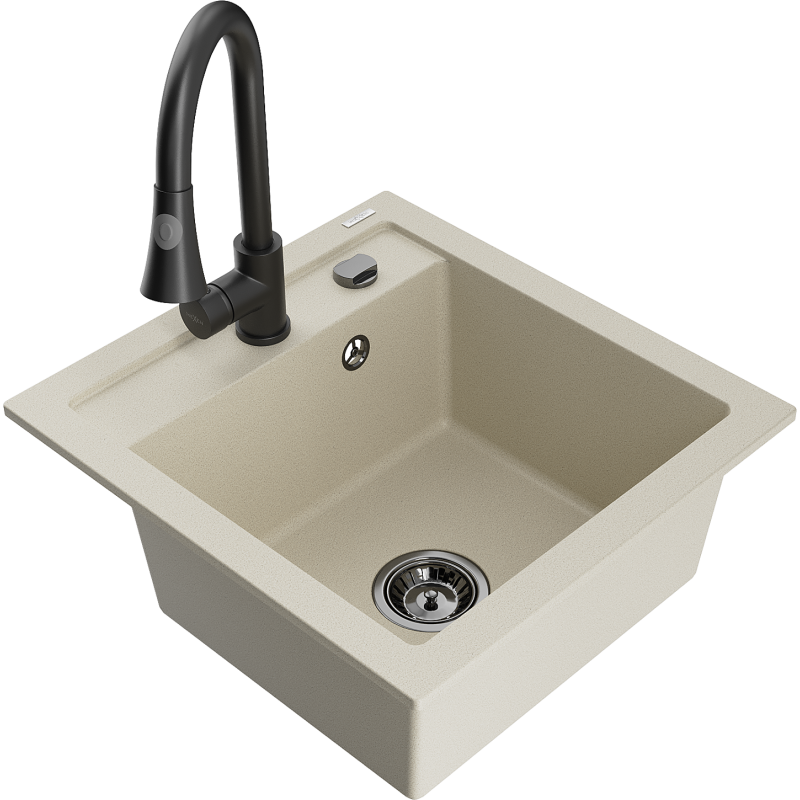 Mexen Vito 1-Becken-Granit-Spüle mit Mischbatterie Elia, Beige - 6503-69-670101-70