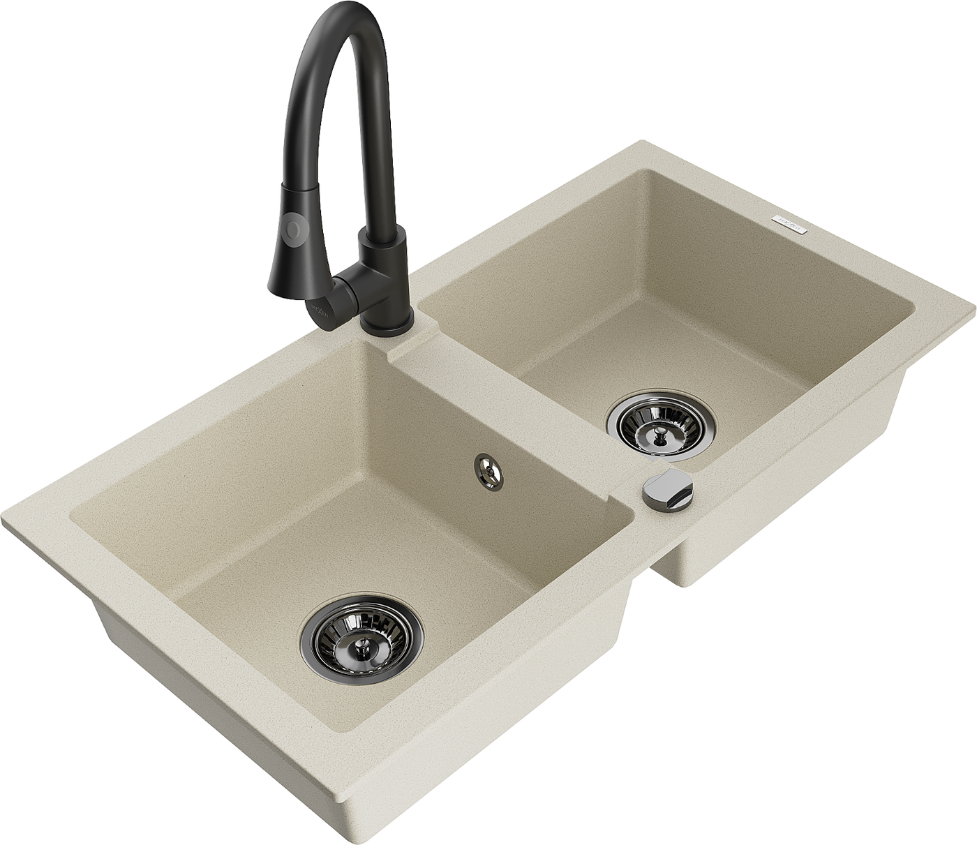 Mexen Mario 2-Becken-Granitspüle mit Mischbatterie Elia, Beige - 6504-69-670101-70