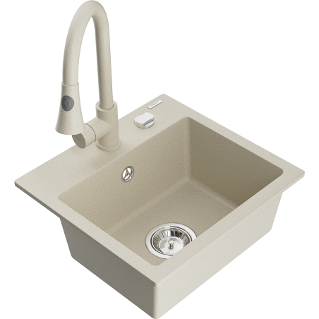 Mexen Milo 1-Becken-Granit-Spüle mit Mischbatterie Elia, Beige - 6505-69-670101-69