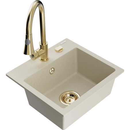 Mexen Milo 1-Becken-Granit-Spüle mit Mischbatterie Elia, Beige - 6505-69-670101-50