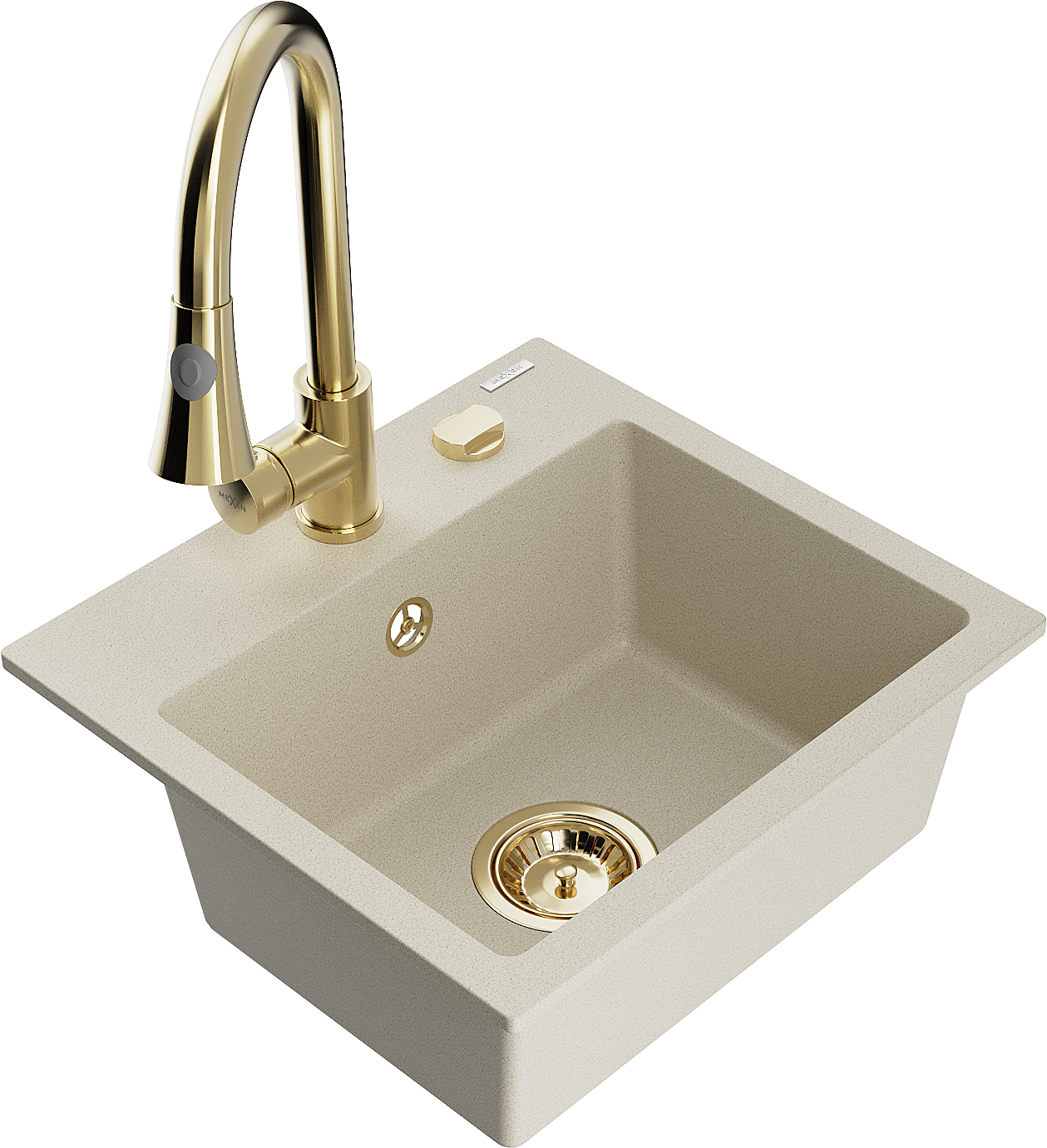 Mexen Milo 1-Becken-Granit-Spüle mit Mischbatterie Elia, Beige - 6505-69-670101-50