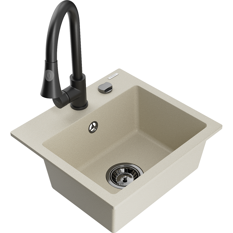 Mexen Milo 1-Becken-Granit-Spüle mit Mischbatterie Elia, Beige - 6505-69-670101-70