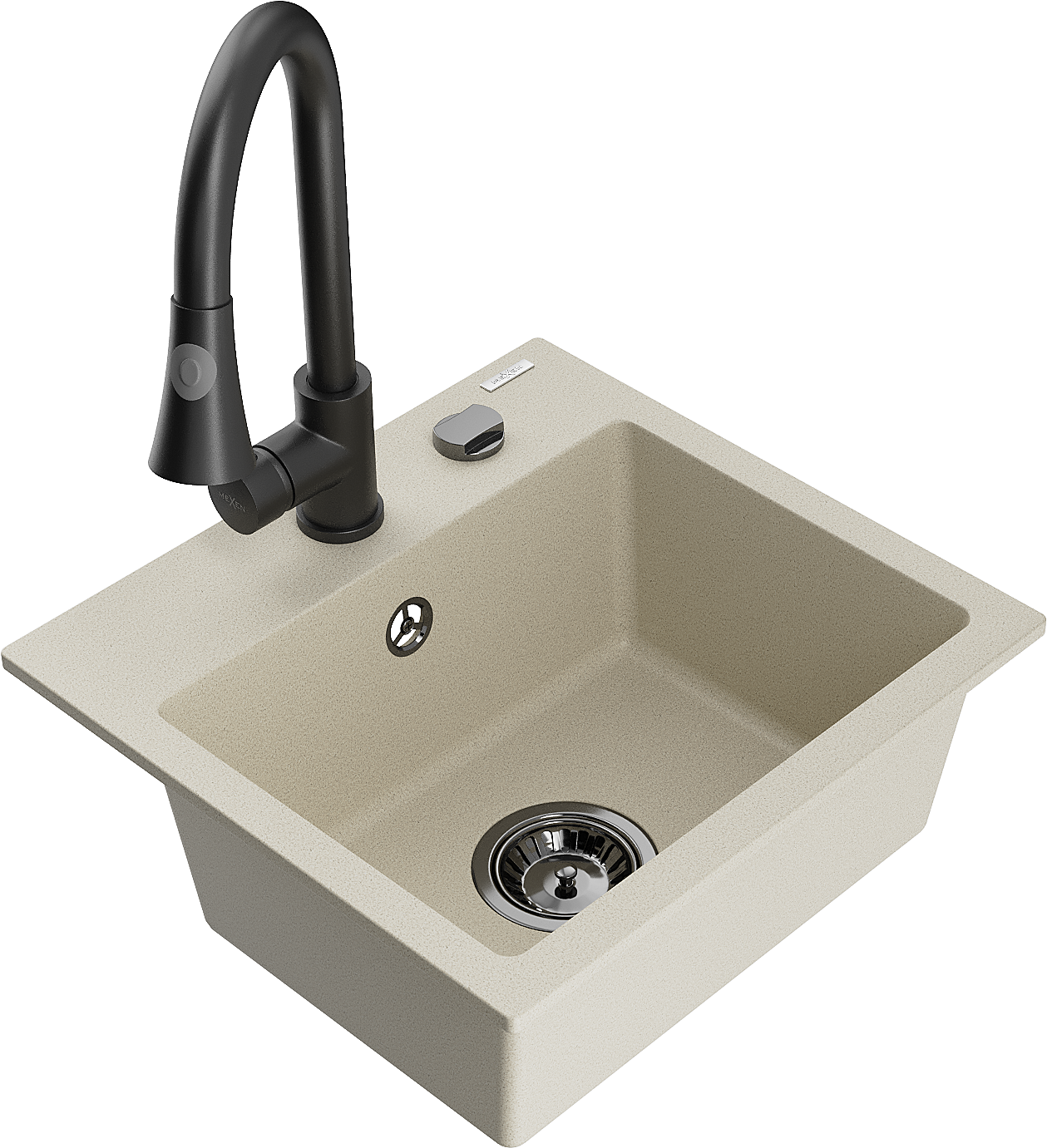 Mexen Milo 1-Becken-Granit-Spüle mit Mischbatterie Elia, Beige - 6505-69-670101-70