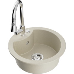 Mexen Diego 1-Becken-Granit-Spüle mit Mischbatterie Elia, Beige - 6512-69-670101-00