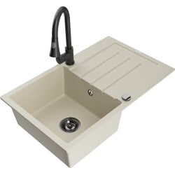 Mexen Bruno 1 Becken-Granitspüle mit Abtropffläche und Mischbatterie Elia, Beige - 6513-69-670101-70