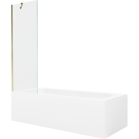 Mexen Vega rechteckige Badewanne 170 x 70 cm mit Verkleidung und 1-flügliger Duschabtrennung 60 cm, transparent, gold - 55011707