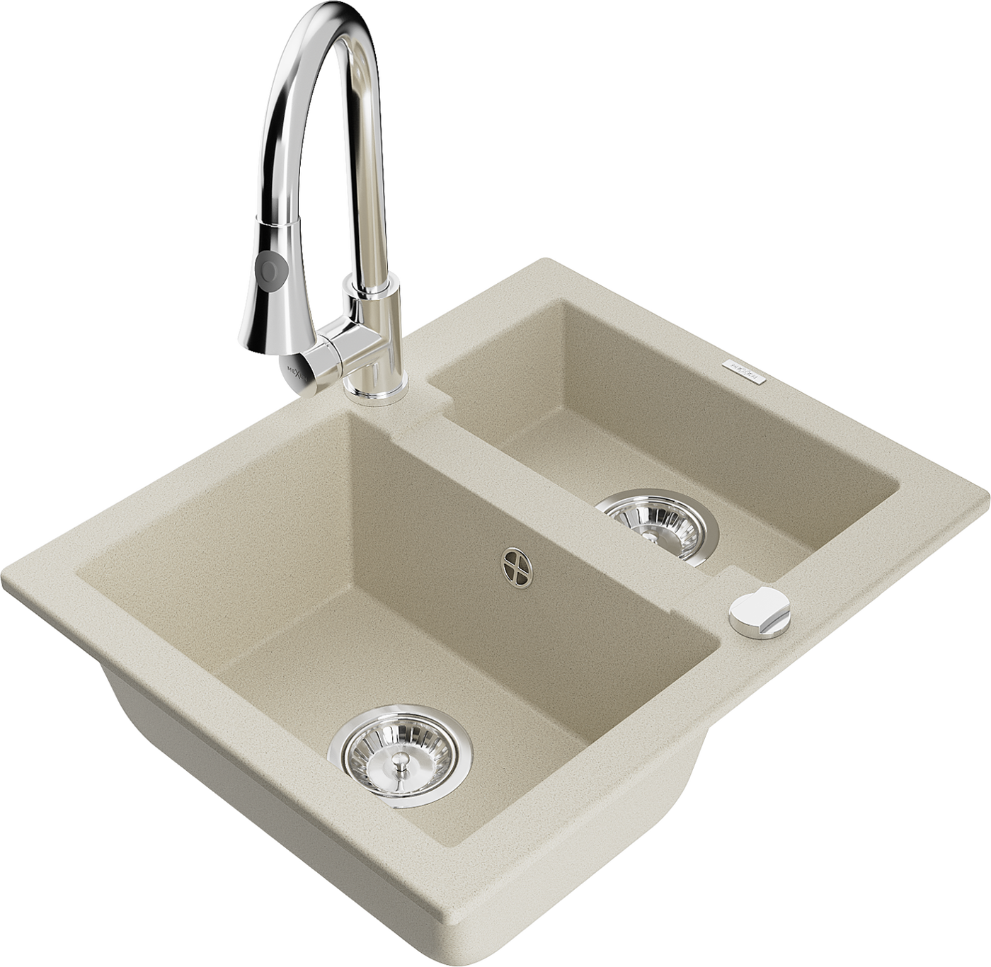 Mexen Carlos 1,5-Becken-Granitspüle mit Mischbatterie Elia, Beige - 6518-69-670101-00