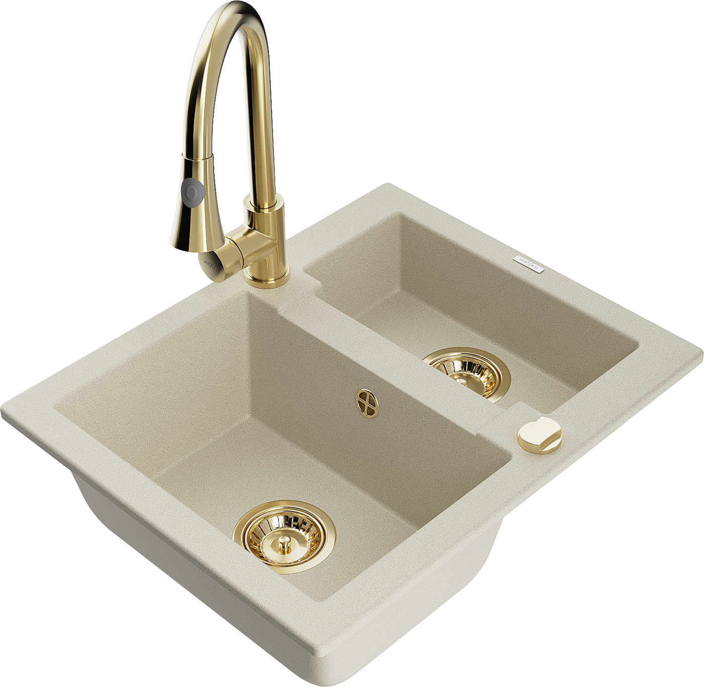 Mexen Carlos 1,5-Becken-Granitspüle mit Mischbatterie Elia, Beige - 6518-69-670101-50