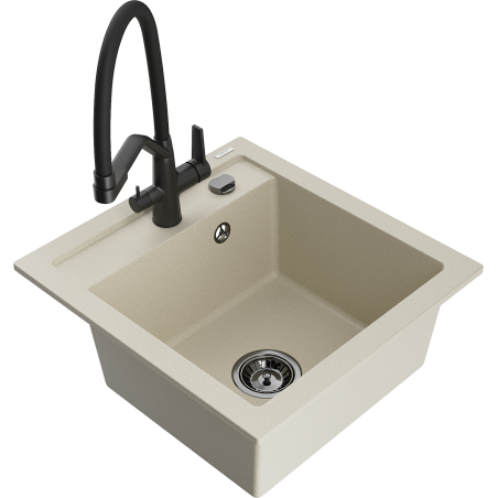 Mexen Vito 1-Becken-Granitspüle mit Mischbatterie Duo, Beige - 6503-69-671701-70-B