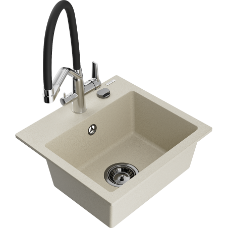 Mexen Milo 1-Becken-Granitspüle mit Mischbatterie Duo, Beige - 6505-69-671701-07-B