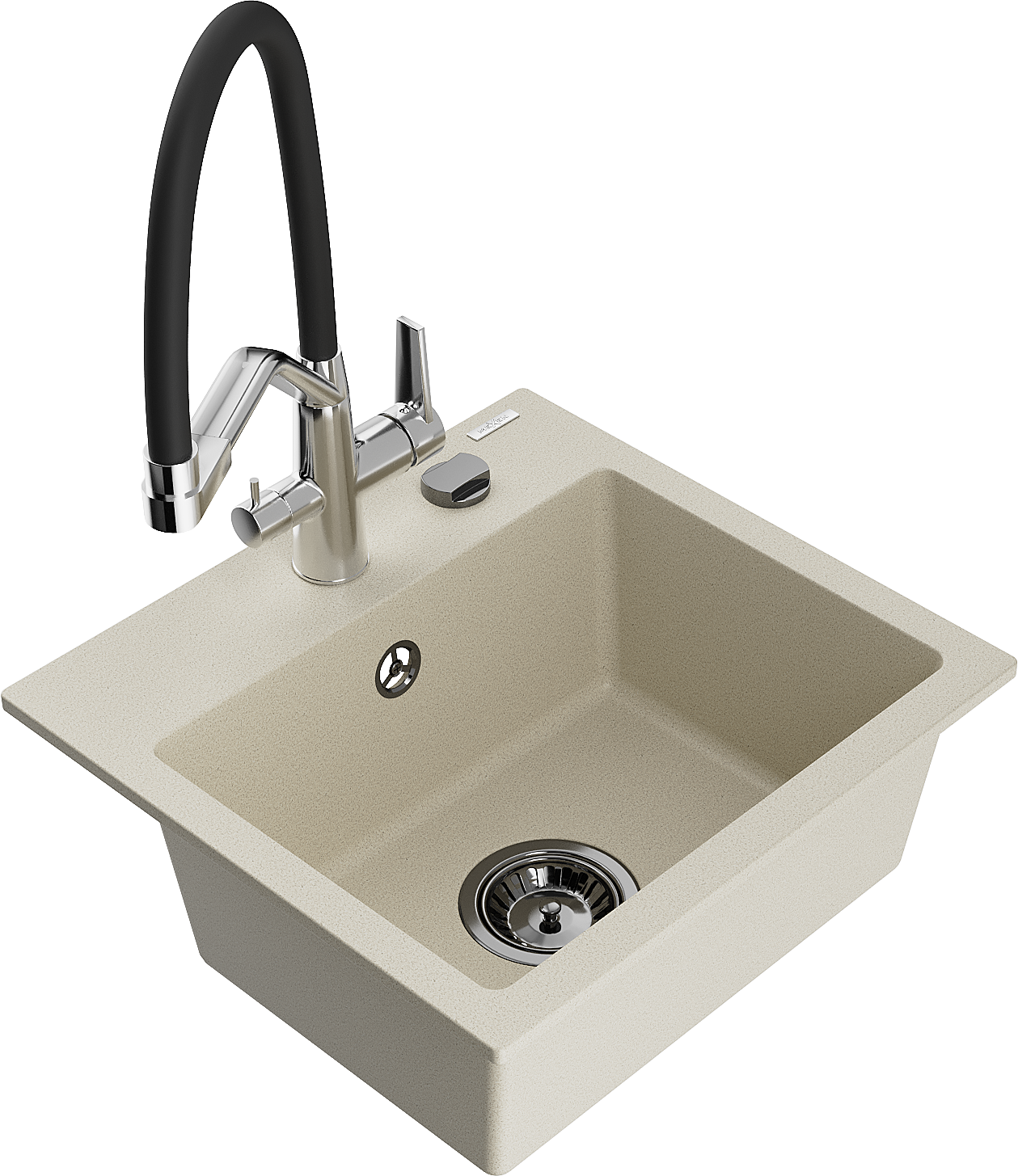 Mexen Milo 1-Becken-Granitspüle mit Mischbatterie Duo, Beige - 6505-69-671701-07-B