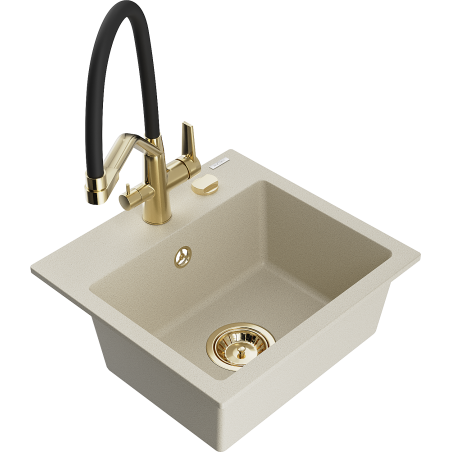 Mexen Milo 1-Becken-Granitspüle mit Mischbatterie Duo, Beige - 6505-69-671701-57-G