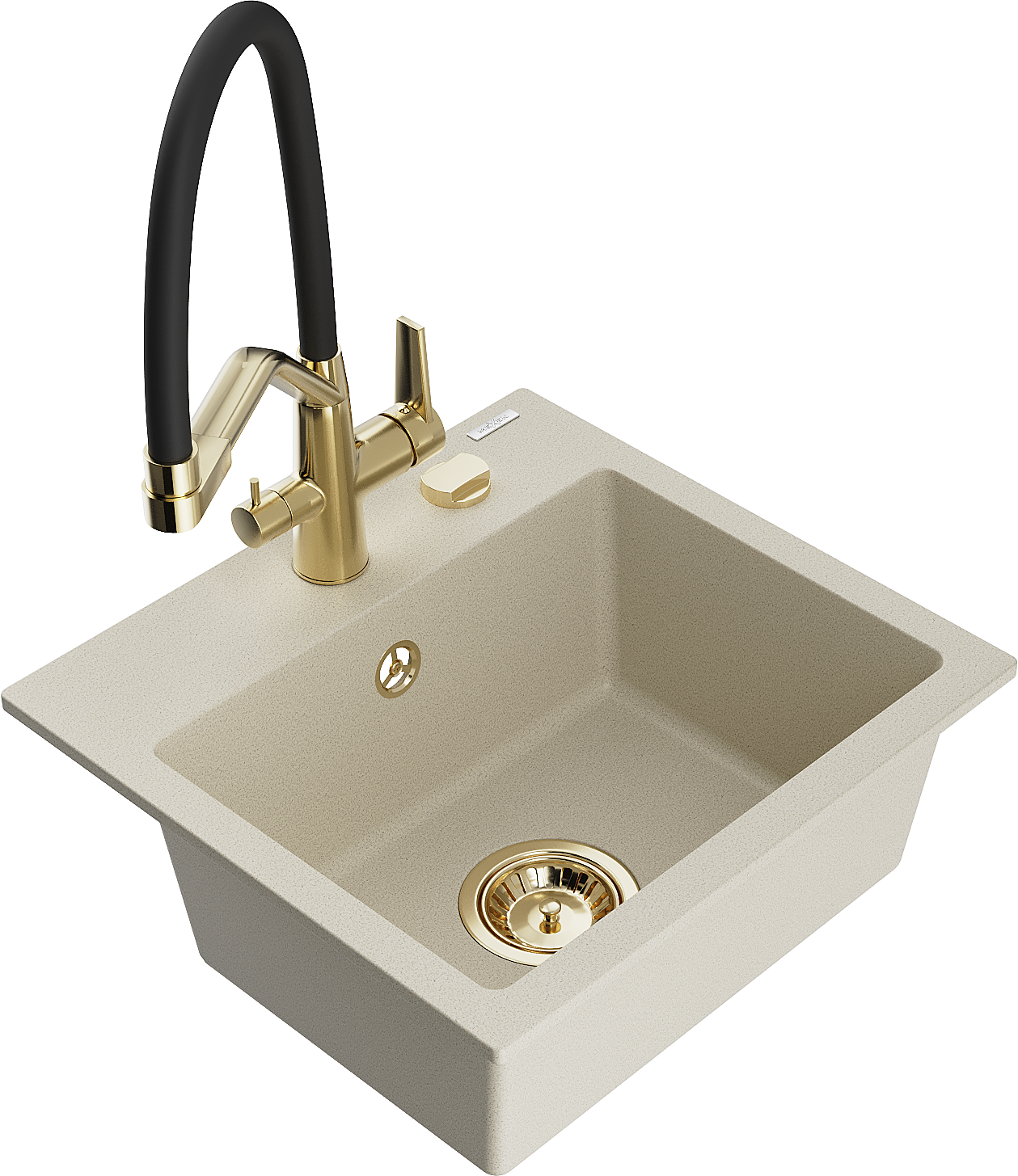 Mexen Milo 1-Becken-Granitspüle mit Mischbatterie Duo, Beige - 6505-69-671701-57-G