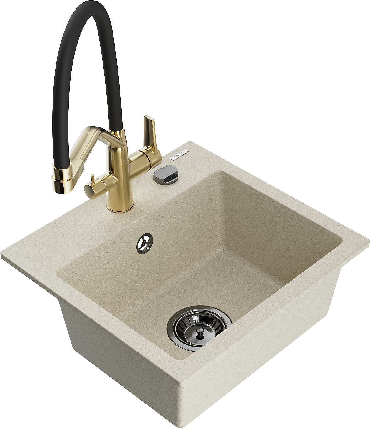 Mexen Milo 1-Becken-Granitspüle mit Mischbatterie Duo, Beige - 6505-69-671701-57-B