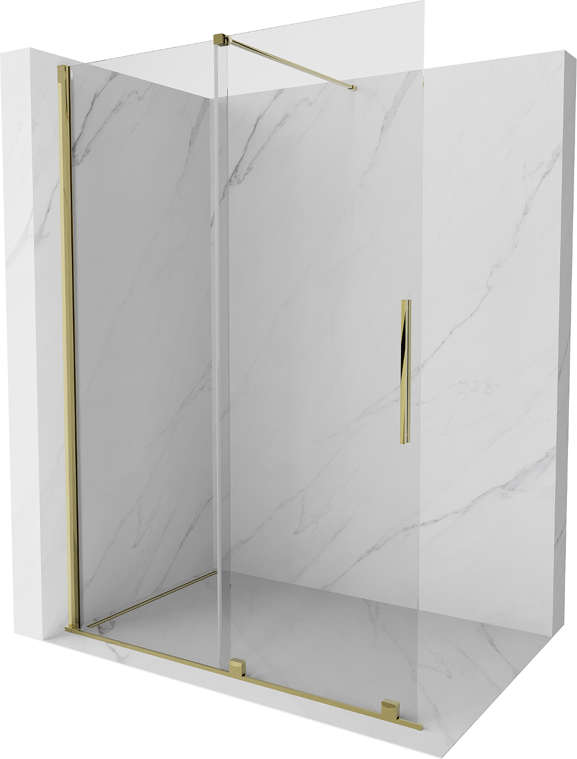 Mexen Velar Duschwand anpassbar Walk-in 130 x 200 cm, transparent 8 mm, gold - 871-130-000-03-50