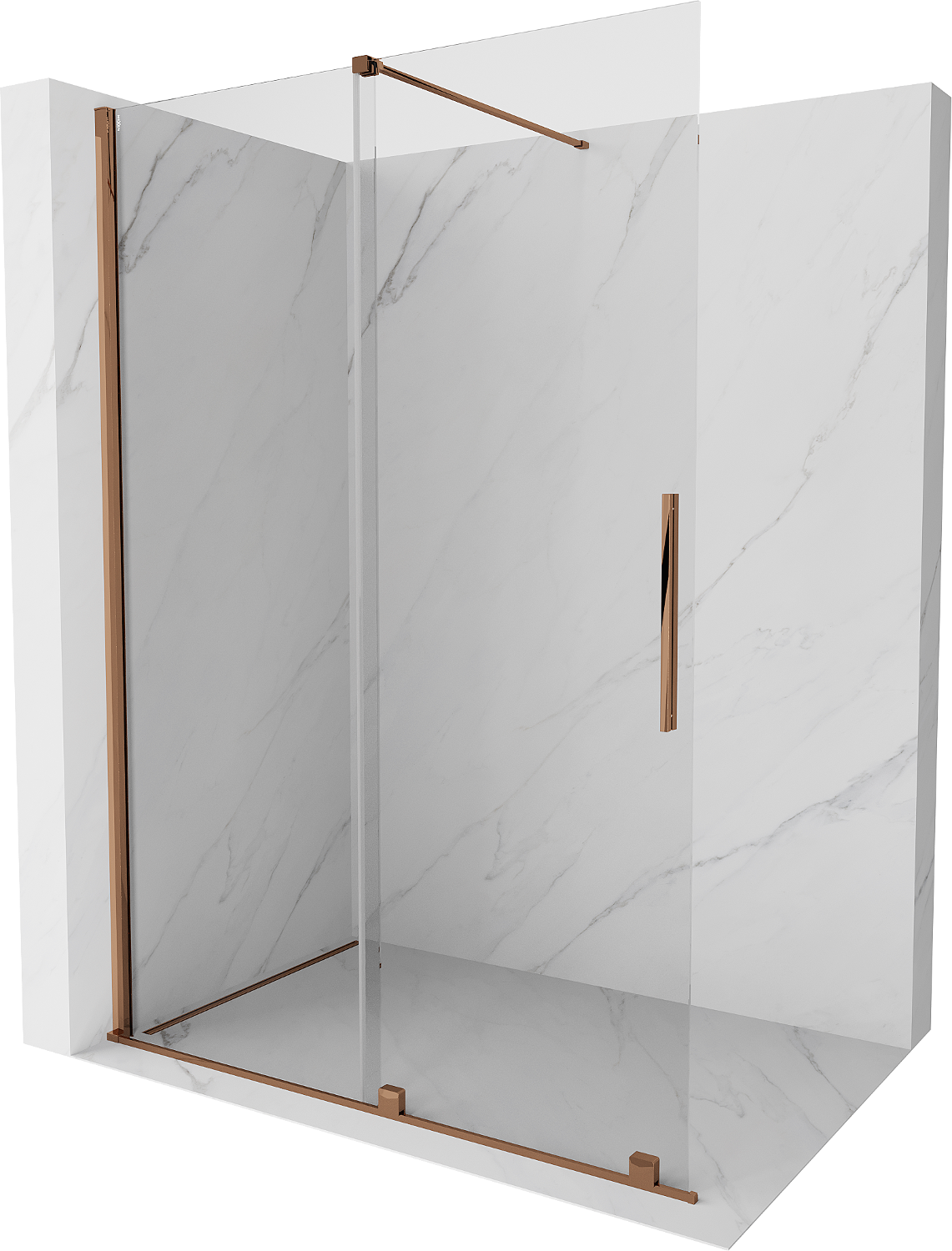 Mexen Velar verschiebbare Walk-in-Dusche 150 x 200 cm, transparent 8 mm, roségold - 871-150-000-03-60