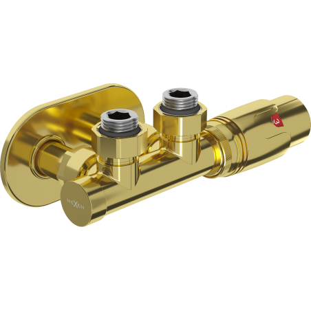 Mexen G00 Thermostat-Set, Eckform mit Rosette R, Duplex, DN50, gold - W907-900-905-50