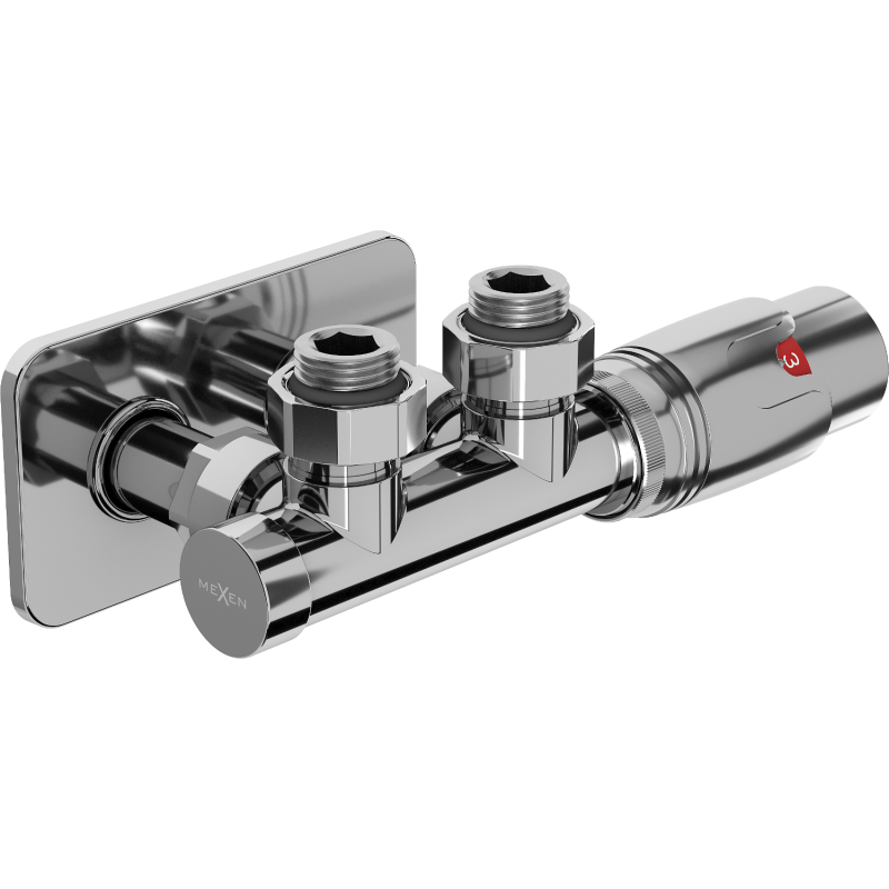 Mexen G00 Thermostat-Sets Eckversion mit Abdeckung S, Duplex, DN50, Chrom - W907-900-910-01