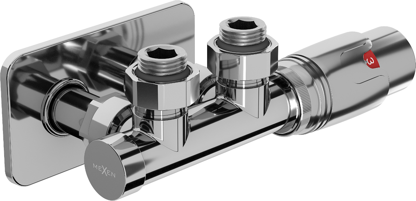 Mexen G00 Thermostat-Sets Eckversion mit Abdeckung S, Duplex, DN50, Chrom - W907-900-910-01