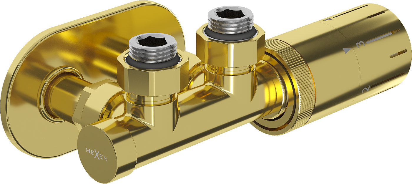 Mexen G05 Thermostat-Set mit Eckventil und Abdeckung R, Duplex, DN50, Gold - W907-958-905-50