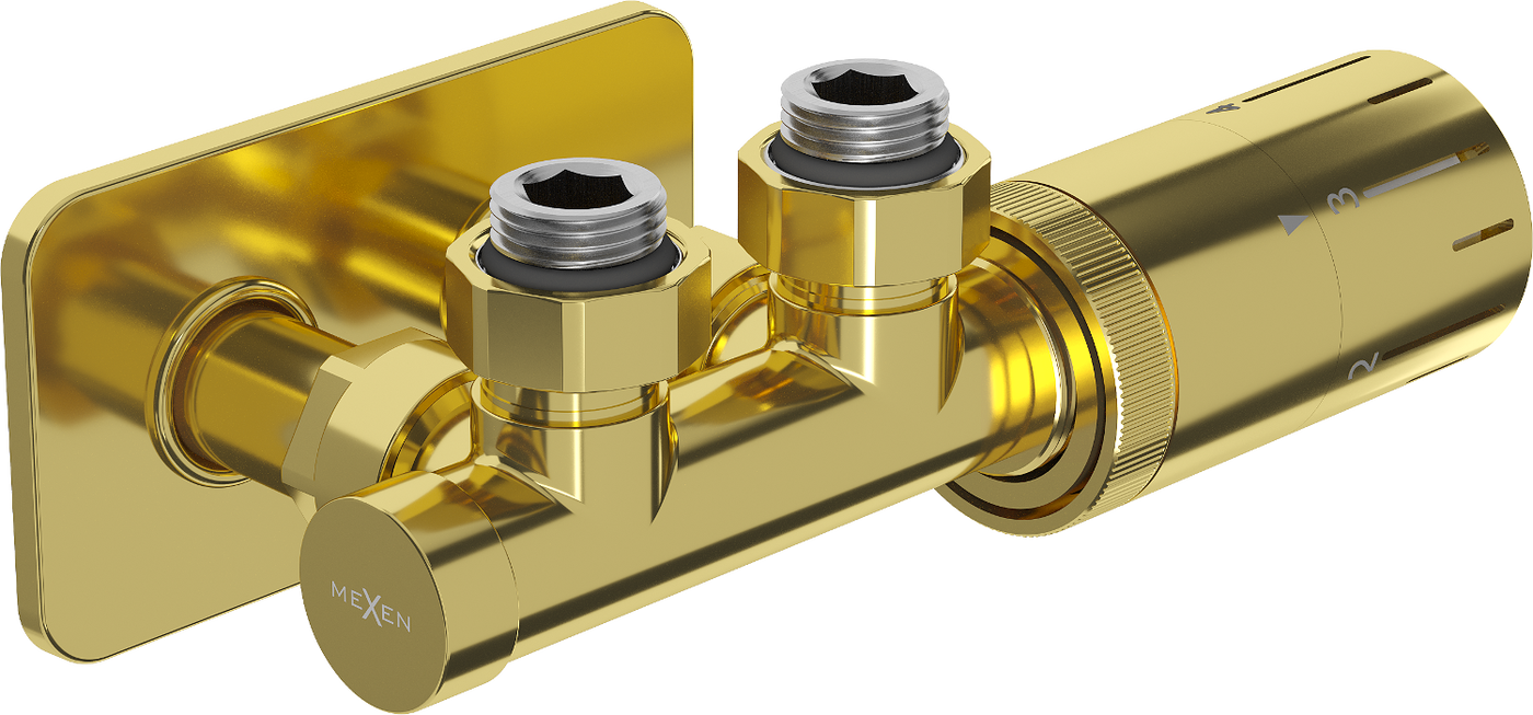 Mexen G05 thermostatisches Winkelset mit Blende S, Duplex, DN50, Gold - W907-958-910-50