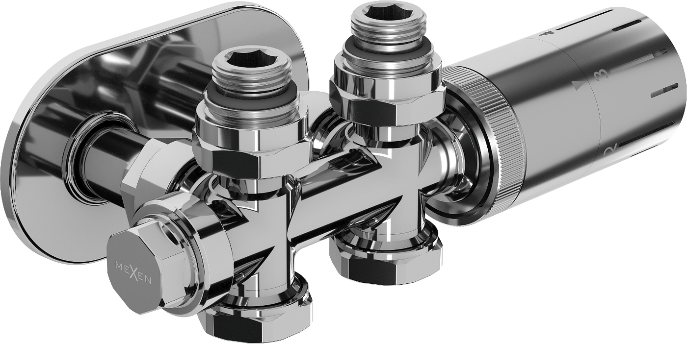 Mexen G05 Thermostat-Set Winklig/Gerade mit Abdeckung S, Duplex, DN50, Chrom - W908-958-910-01