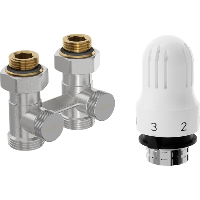 Mexen G04 thermostatisches Set DN50, gerader Anschluss 1/2"x3/4", Nickel - W912-012-948-01