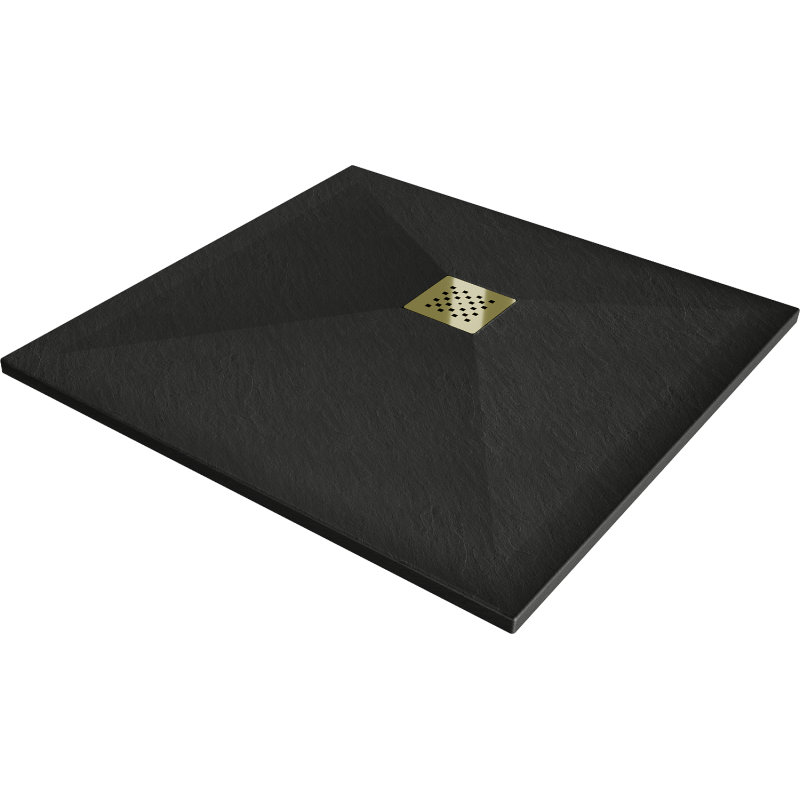 Mexen Stone+ Duschwanne aus Verbundstoff quadratisch 70 x 70 cm, schwarz, Abdeckung in Gold - 44707070-G