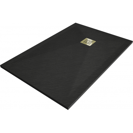 Mexen Stone+ rechteckige Verbundduschtasse 100 x 80 cm, schwarz, Abdeckplatte gold - 44708010-G