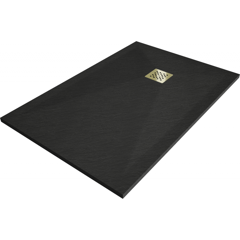 Mexen Stone+ rechteckige Verbundduschtasse 110 x 80 cm, schwarz, goldene Abdeckung - 44708011-G