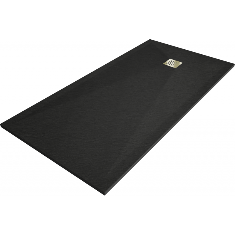 Mexen Stone+ rechteckige komposite Duschwanne 160 x 80 cm, schwarz, Abdeckung gold - 44708016-G