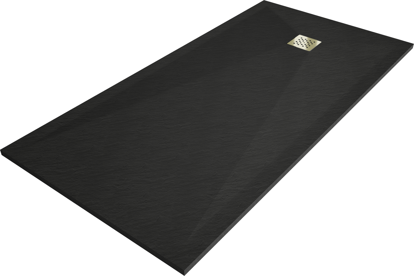 Mexen Stone+ rechteckige komposite Duschwanne 160 x 80 cm, schwarz, Abdeckung gold - 44708016-G