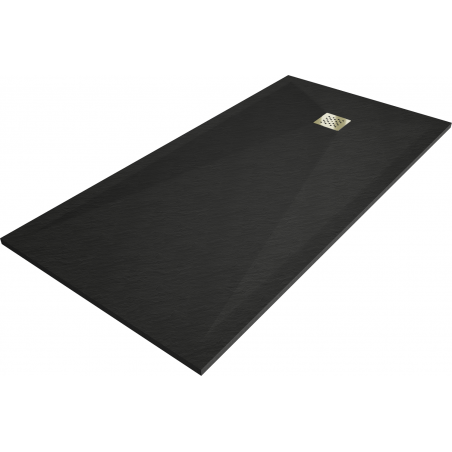 Mexen Stone+ rechteckige Verbundduschtasse 180 x 100 cm, schwarz, Abdeckung gold - 44701018-G